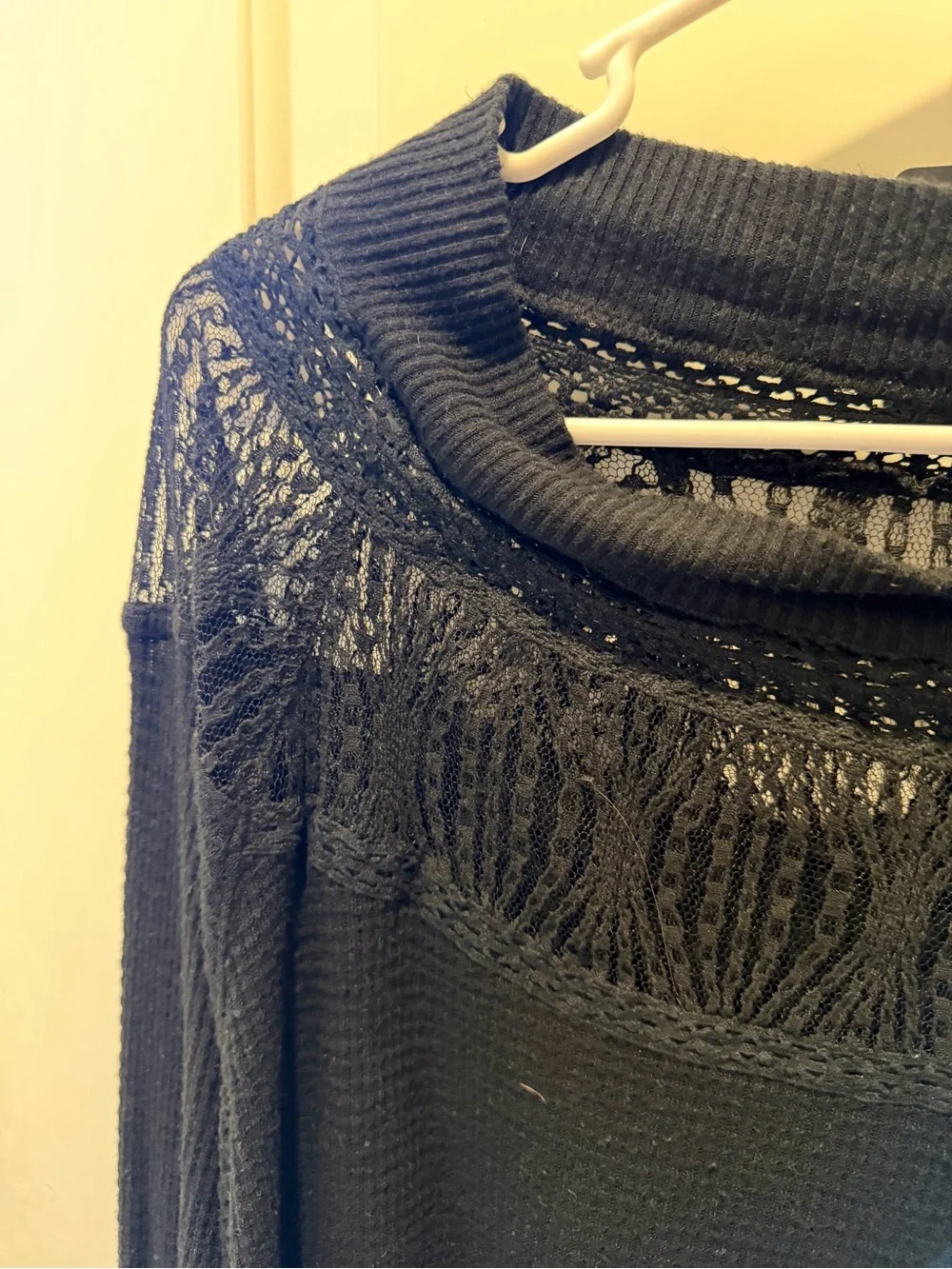 Free People Black Lace Yoke Long Sleeve Tee